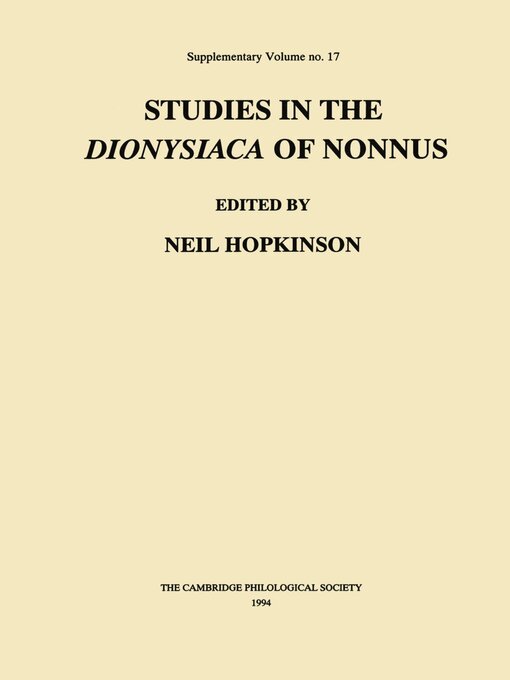 Title details for Studies in the Dionysiaca of Nonnus by Neil Hopkinson - Wait list